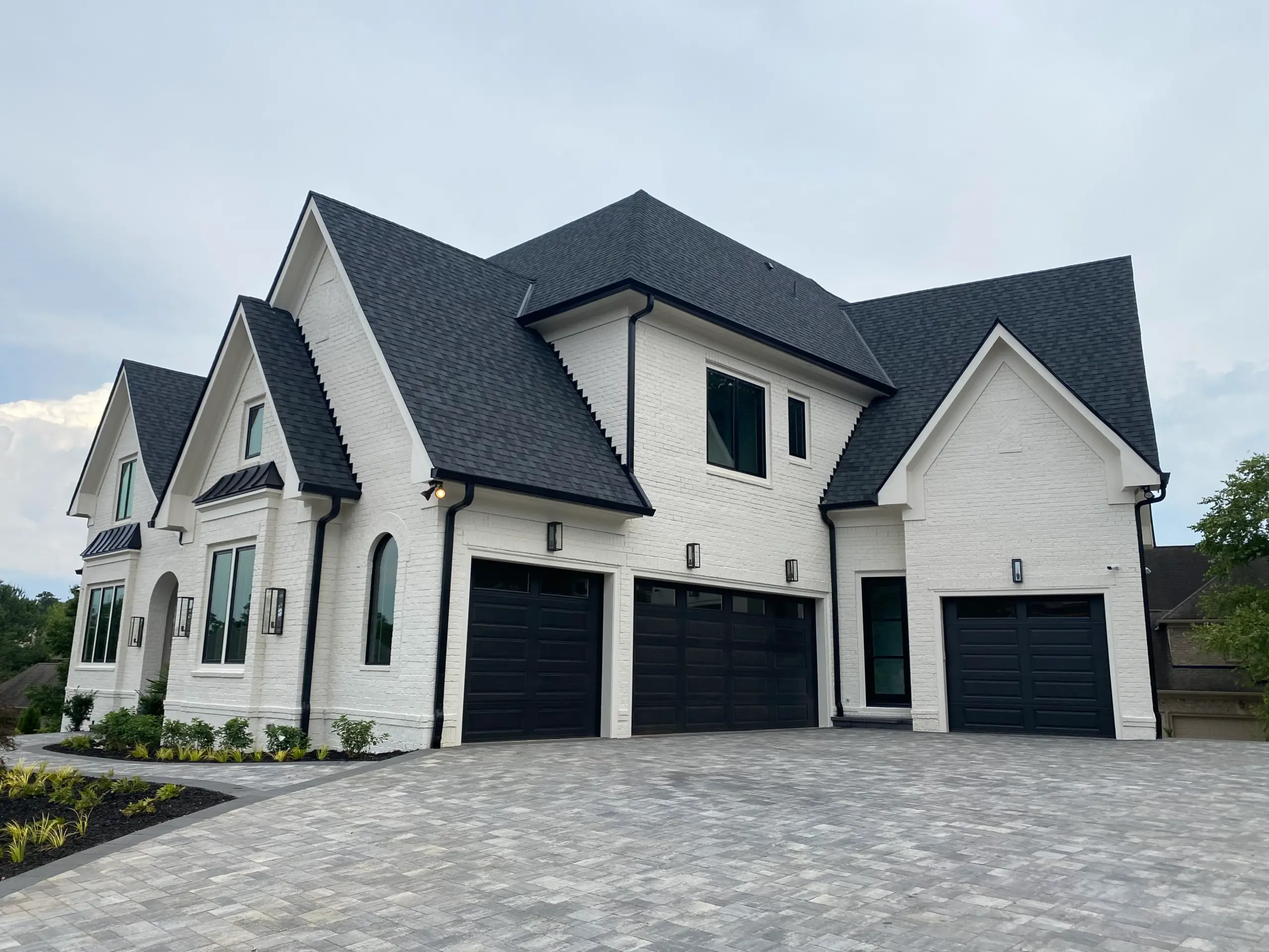 Completed luxury new construction home exterior from street view in Gwinnett County Georgia